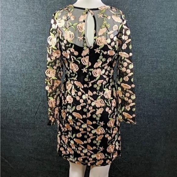 Embroidered Floral Illusion Dress, Minuet - Picture 4 of 9